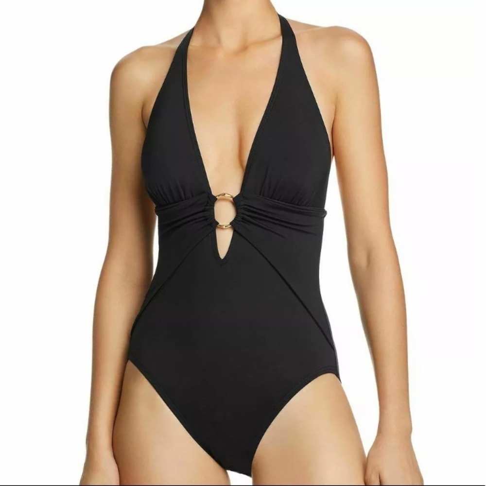 Carmen Marc Valvo Plunge Halter One Piece Swimsuit